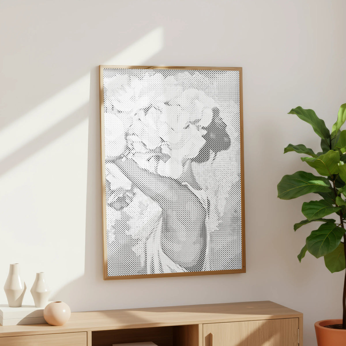 Vrouw met Bloemenkroon | Stip Schilderen Kit als afgewerkt stippelschilderij kunstwerk