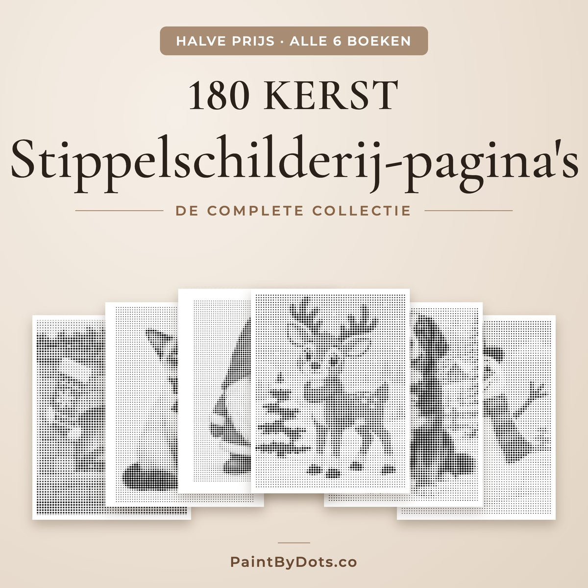 Complete kerstcollectie stippelschilderij bundel met 180 printbare pagina's uit 6 boeken
