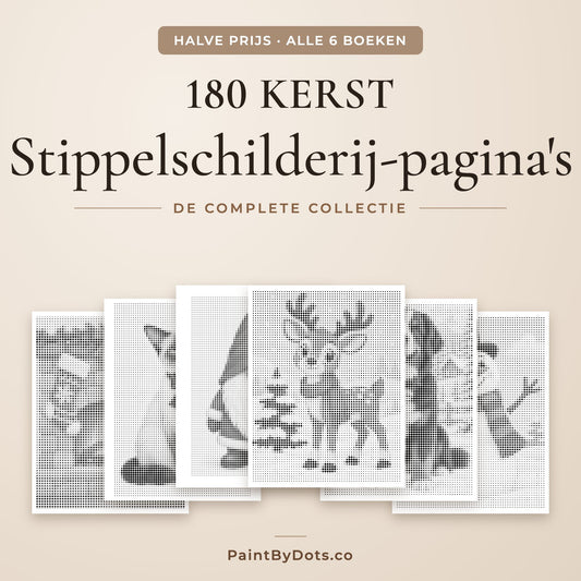 Complete kerstcollectie stippelschilderij bundel met 180 printbare pagina's uit 6 boeken