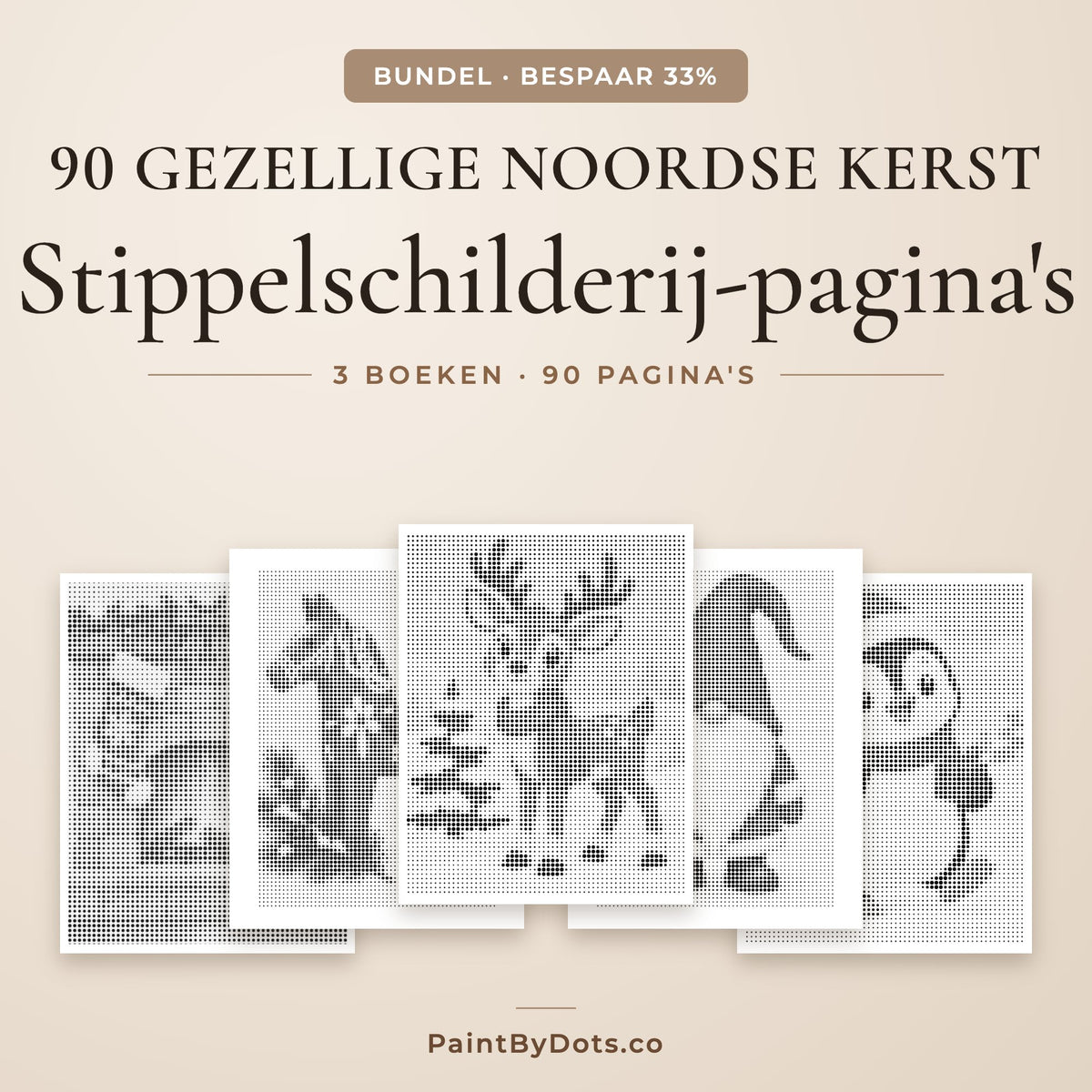 Gezellige Noordse kerst stippelschilderij bundel met 90 printbare pagina's uit 3 boeken