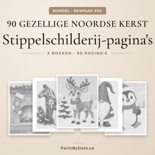 Gezellige Noordse kerst stippelschilderij bundel met 90 printbare pagina's uit 3 boeken