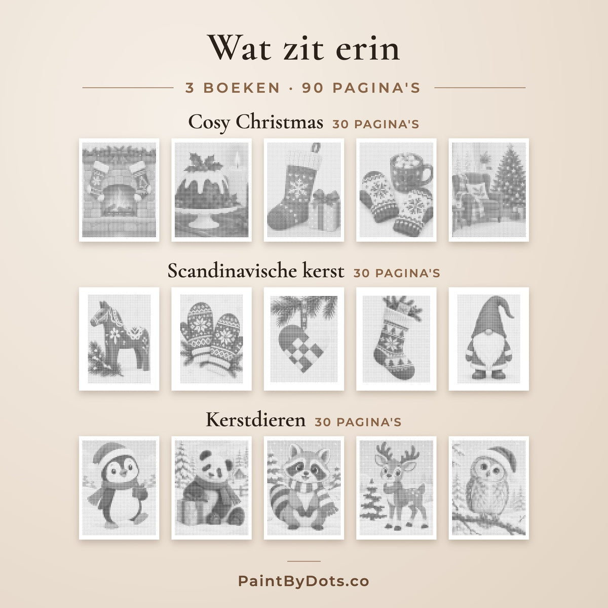 Wat zit er in de Gezellige Noordse kerst stippelschilderij bundel: Cosy Christmas, Scandinavische kerst en Kerstdieren