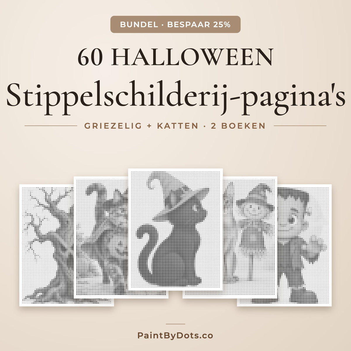 Halloween stippelschilderij bundel met 60 printbare pagina's uit 2 boeken