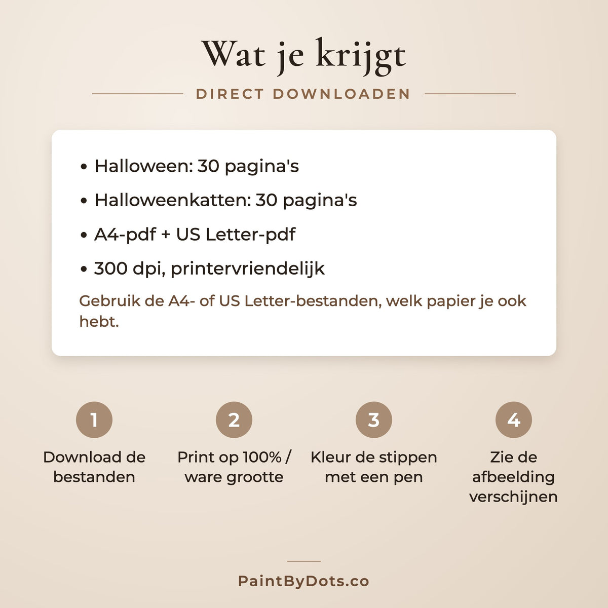 Downloadbestanden in de Halloween stippelschilderij bundel en hoe je ze print (dot painting)
