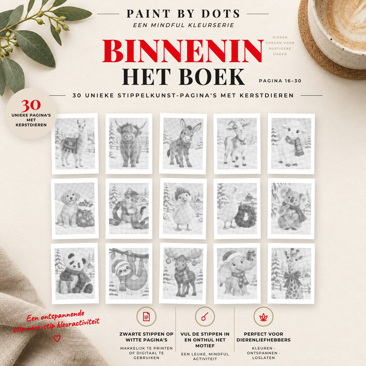 Voorbeelden van printbare Kerstdieren stippelschilderijen, pagina's 16 tot 30