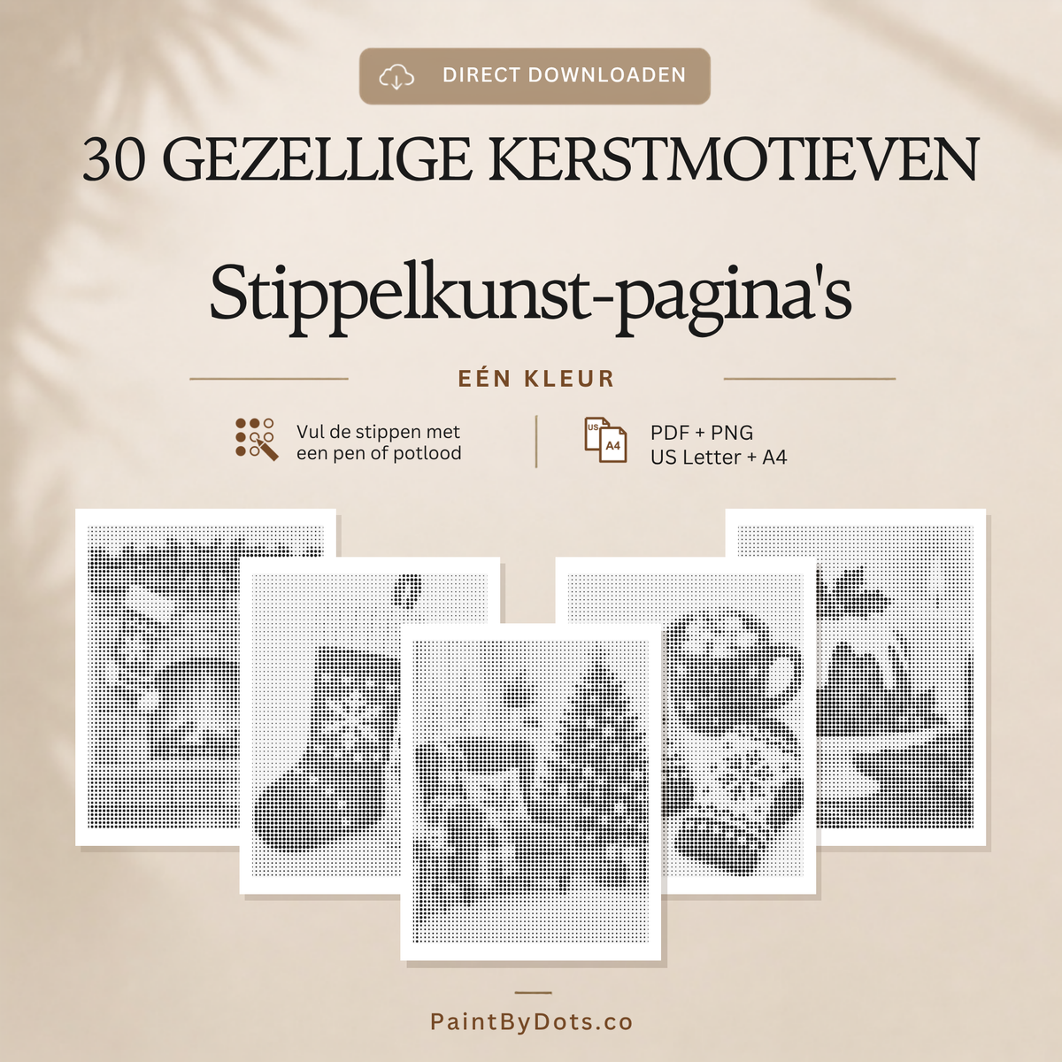 Cosy Christmas digitale download met 30 printbare stippelschilderij kerstpagina's