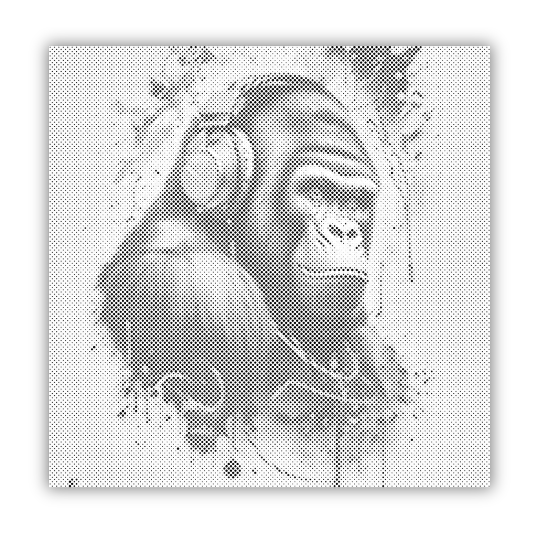Gorilla met Hoofdtelefoon | Stippel Schilderset als afgewerkt stippelschilderij kunstwerk