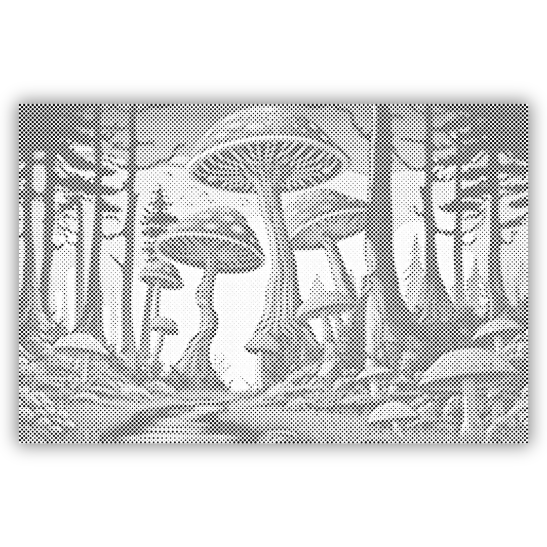 Dot Painting Pilze – Punktmalerei Naturmotiv mit bunten Waldpilzen
