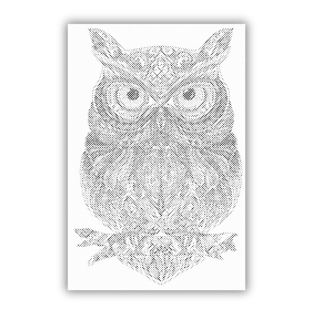 Uilen Mandala | Stippenschilderijpakket als afgewerkt stippelschilderij kunstwerk