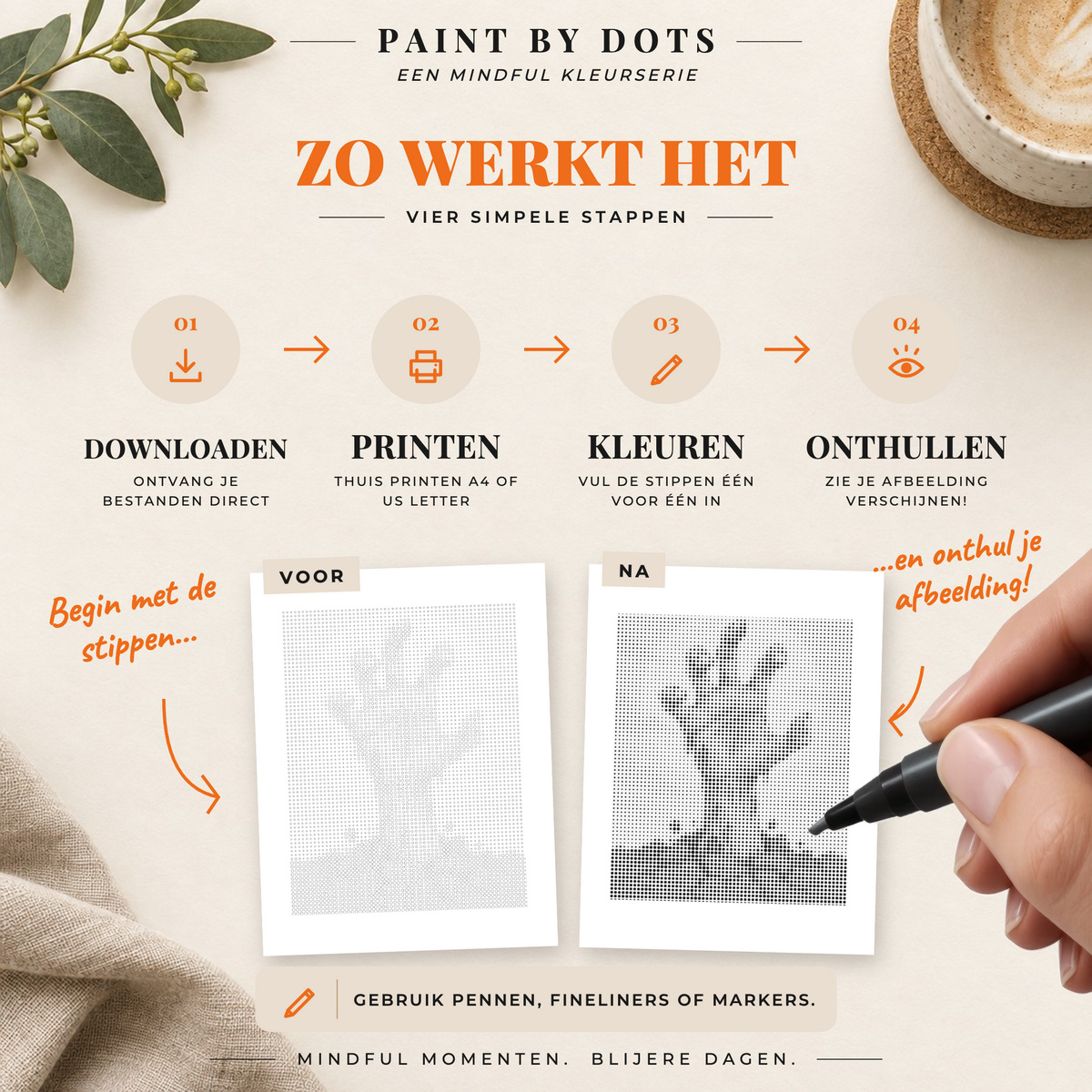 Halloween stippelkunst: downloaden, printen en de cirkels inkleuren
