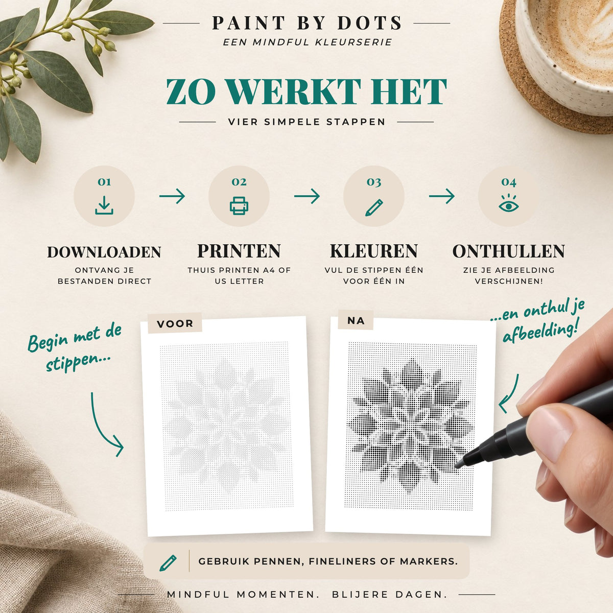 Zo download, print en kleur je de cirkels in het Mandala stippelschilderij boek