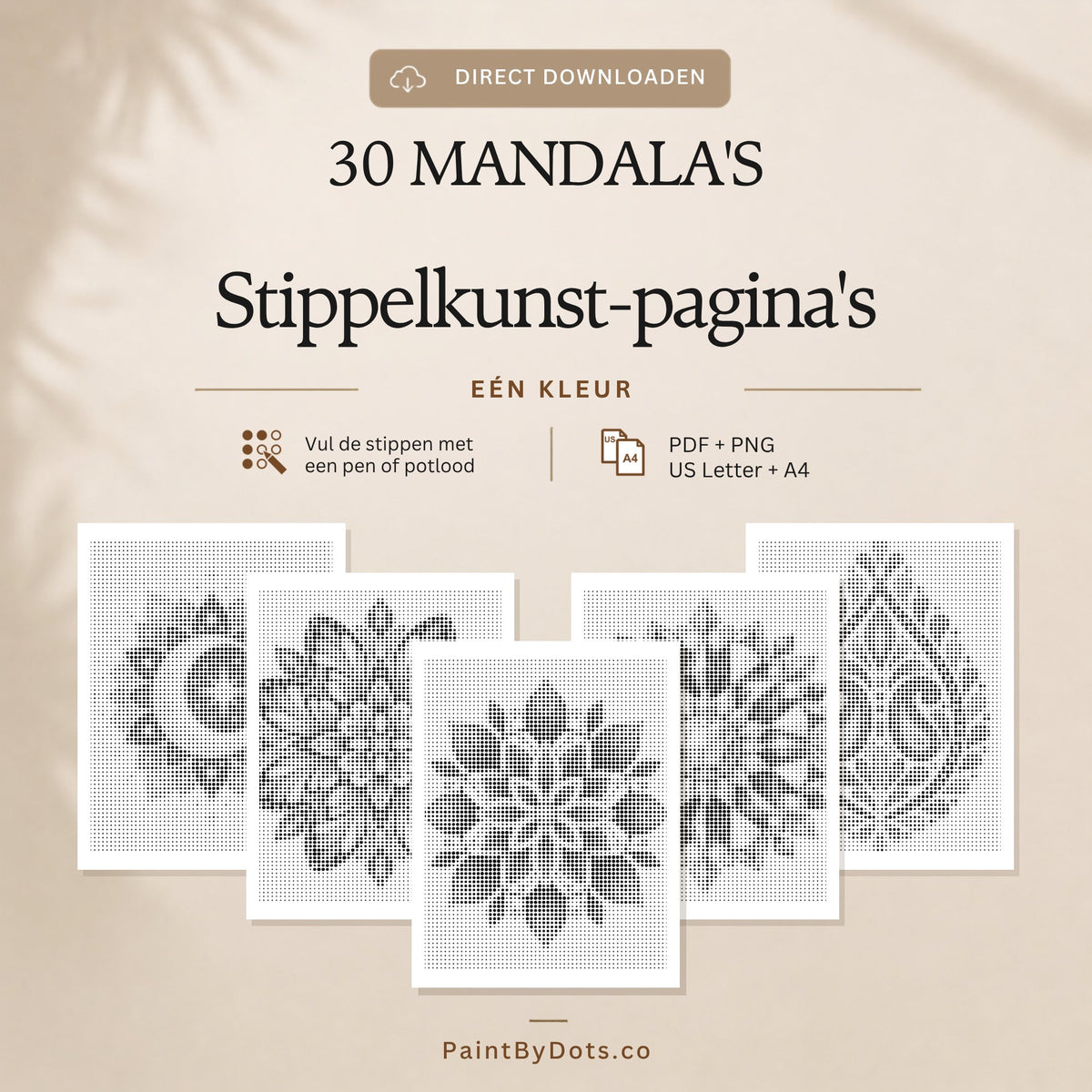 Mandala digitale download met 30 printbare stippelschilderij pagina's (dot painting)