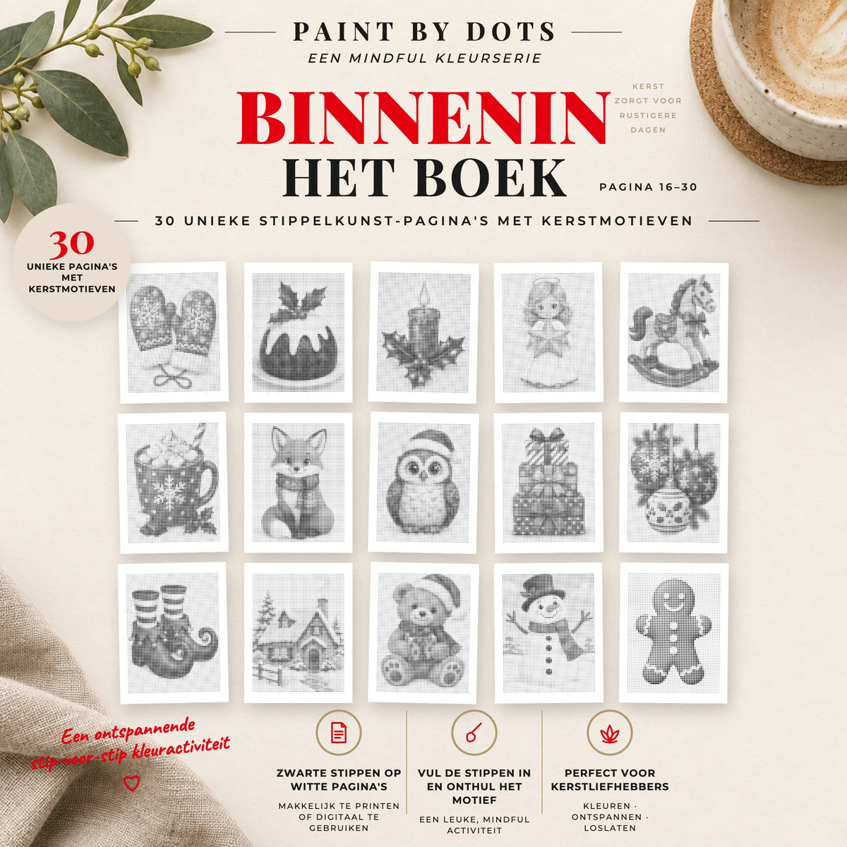Voorbeelden van printbare Makkelijke kerst stippelschilderijen, pagina's 16 tot 30