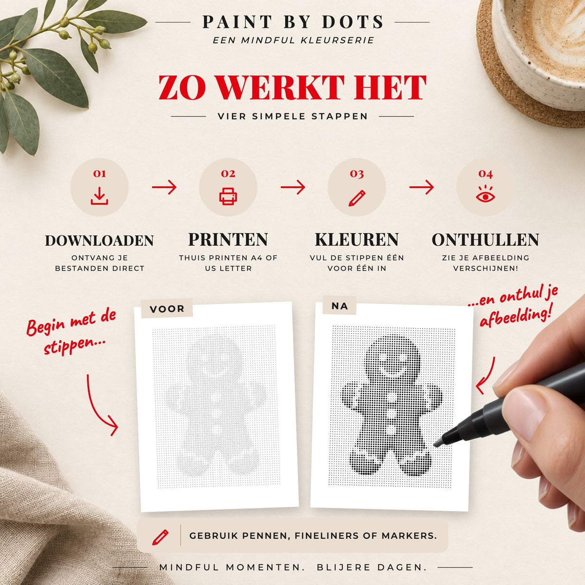 Zo download, print en kleur je de cirkels in het Makkelijke kerst stippelschilderij boek