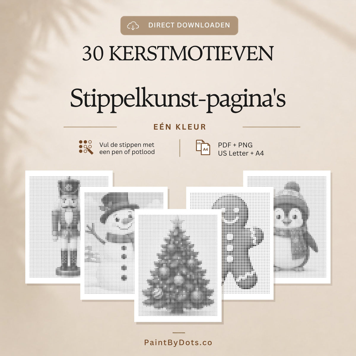 Makkelijke kerst digitale download met 30 printbare stippelschilderij pagina's (dot painting)