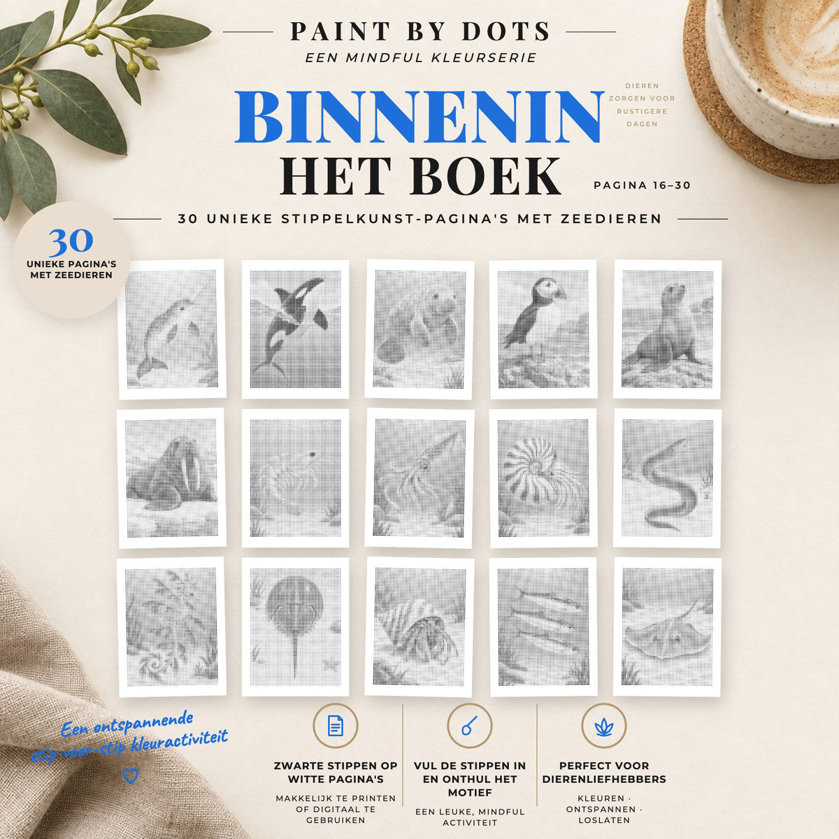 Voorbeelden van printbare Zeedieren stippelschilderijen, pagina's 16 tot 30