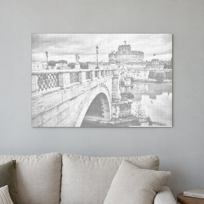 Stippenschilderij “Castel Sant'Angelo Rome”, aan een lichte muur in een kamer met zacht daglicht.