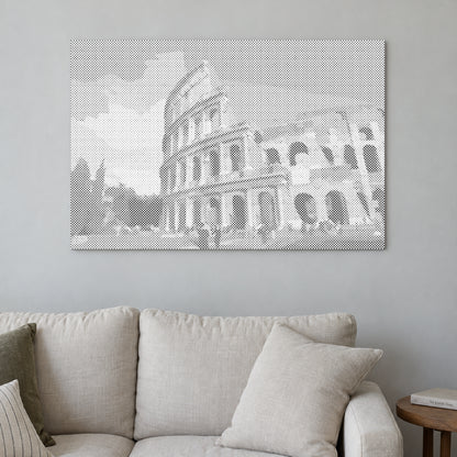 Stippenschilderij “Colosseum Rome”, aan een lichte muur in een kamer met zacht daglicht.