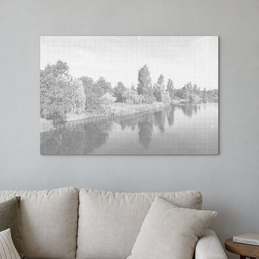 Stippenschilderij “Hyde Park Londen”, aan een lichte muur in een kamer met zacht daglicht.
