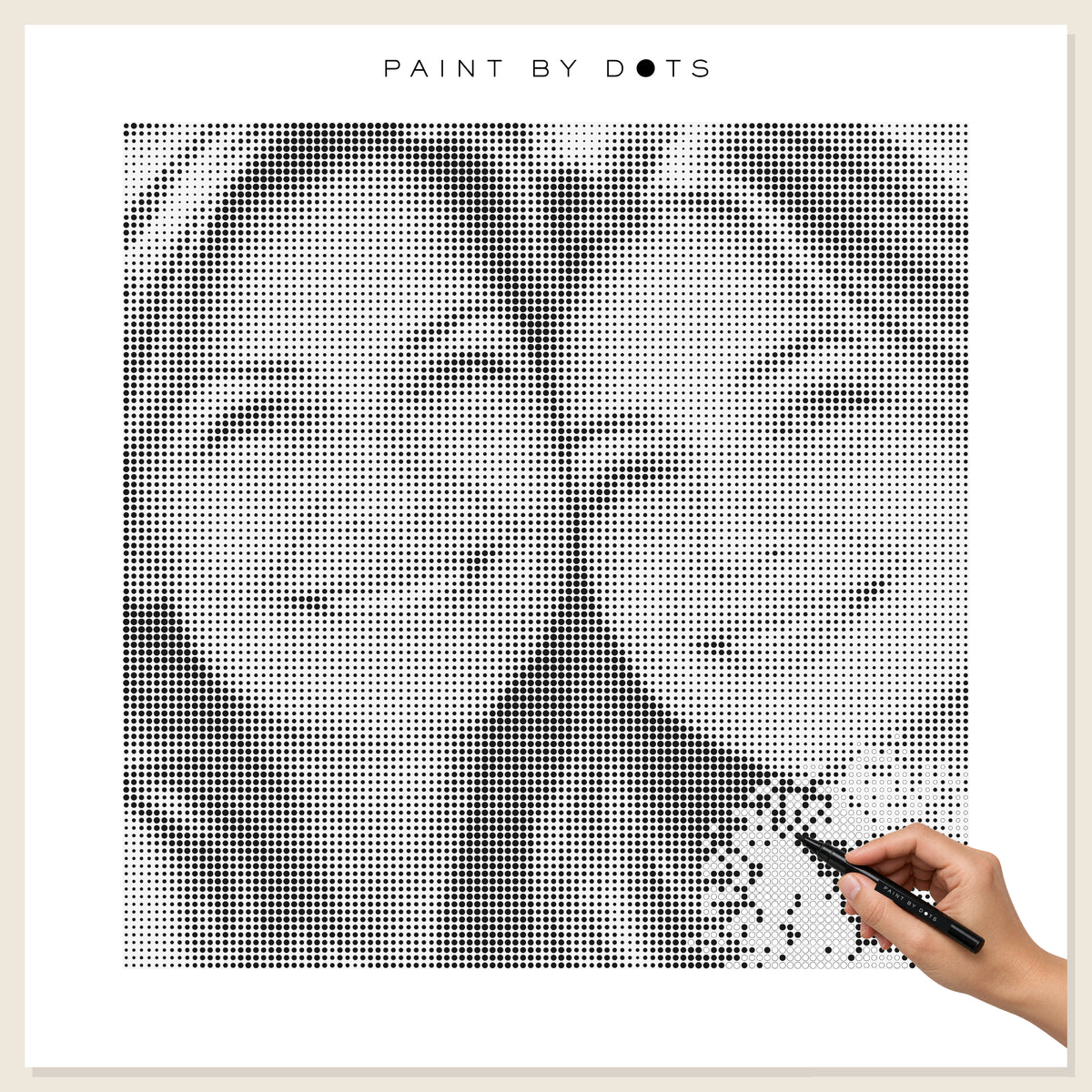Persoonlijke dot painting naar eigen foto die met een Paint By Dots stift wordt ingekleurd