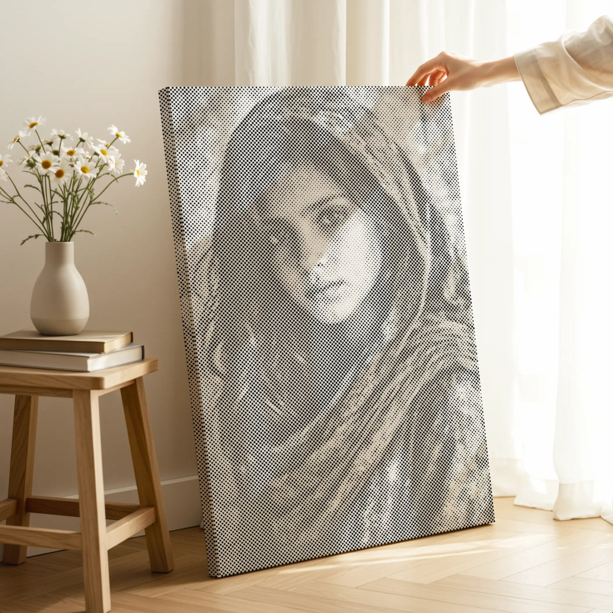 Vrouwenportret Zwart-Wit | Stippenschilderijpakket als afgewerkt stippelschilderij kunstwerk