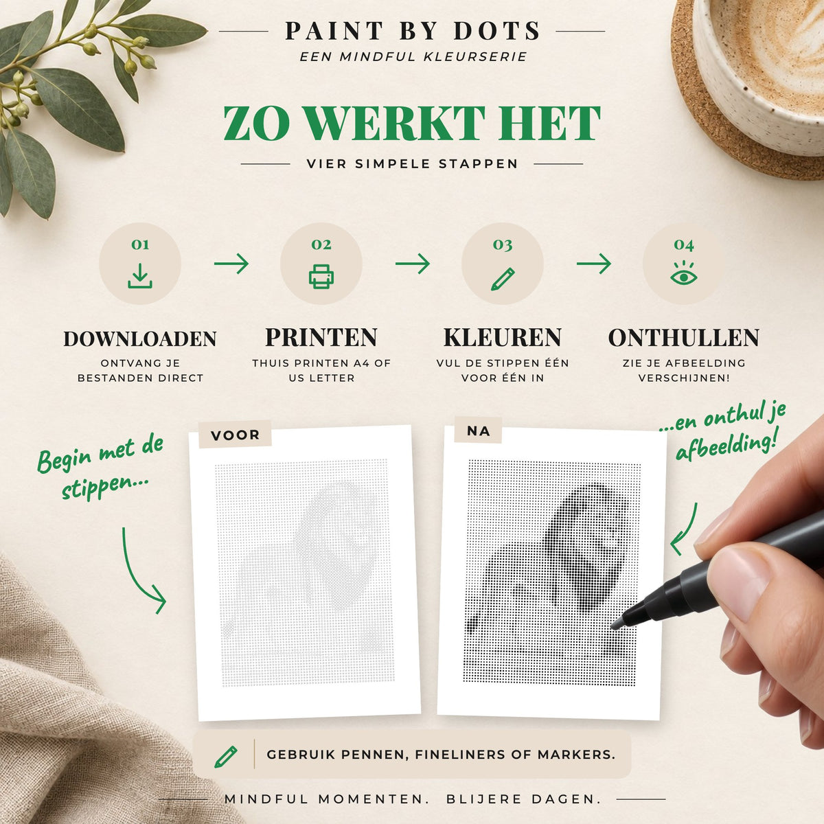 Zo download, print en kleur je de cirkels in het Safaridieren stippelschilderij boek