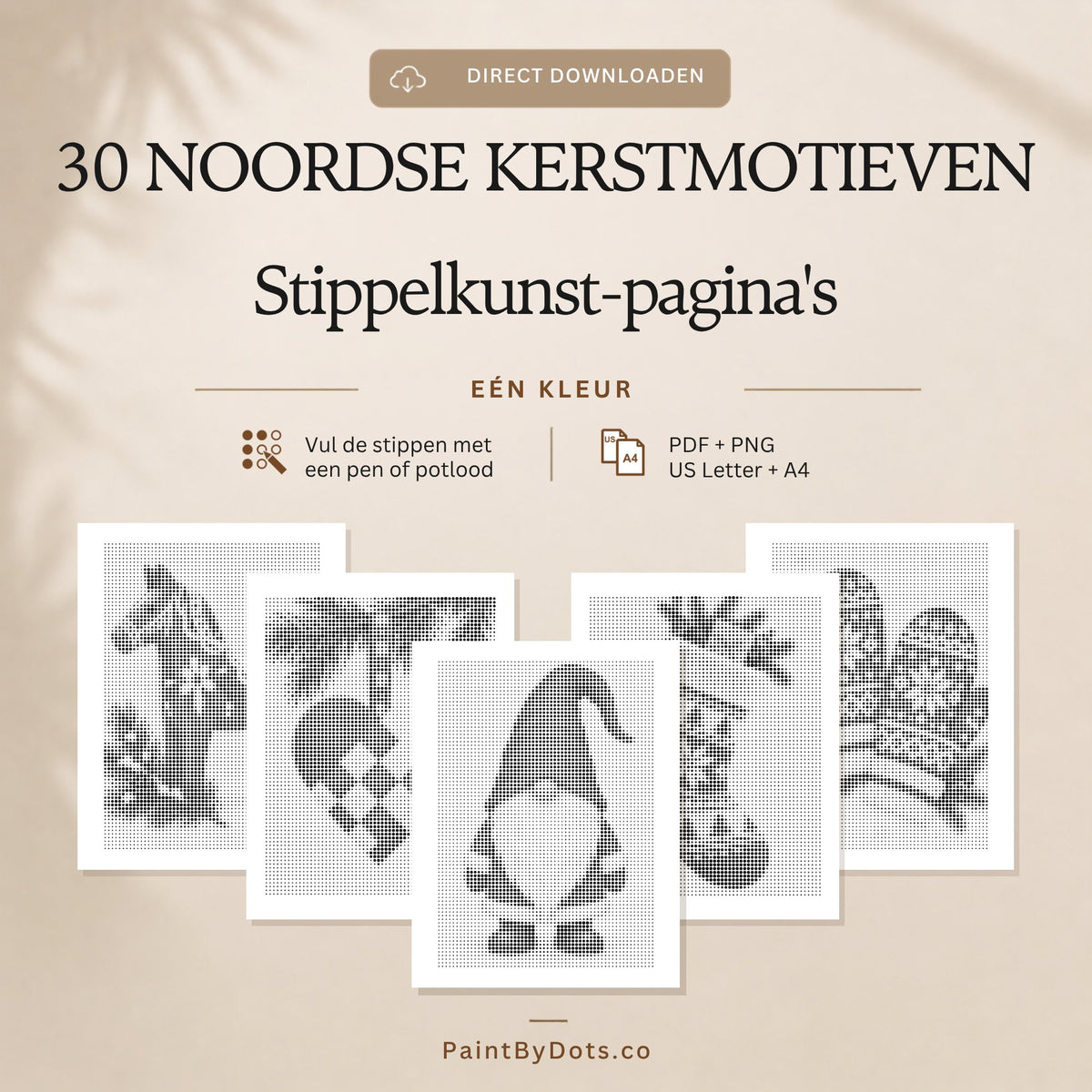 Scandinavische kerst digitale download met 30 printbare stippelschilderij pagina's (dot painting)